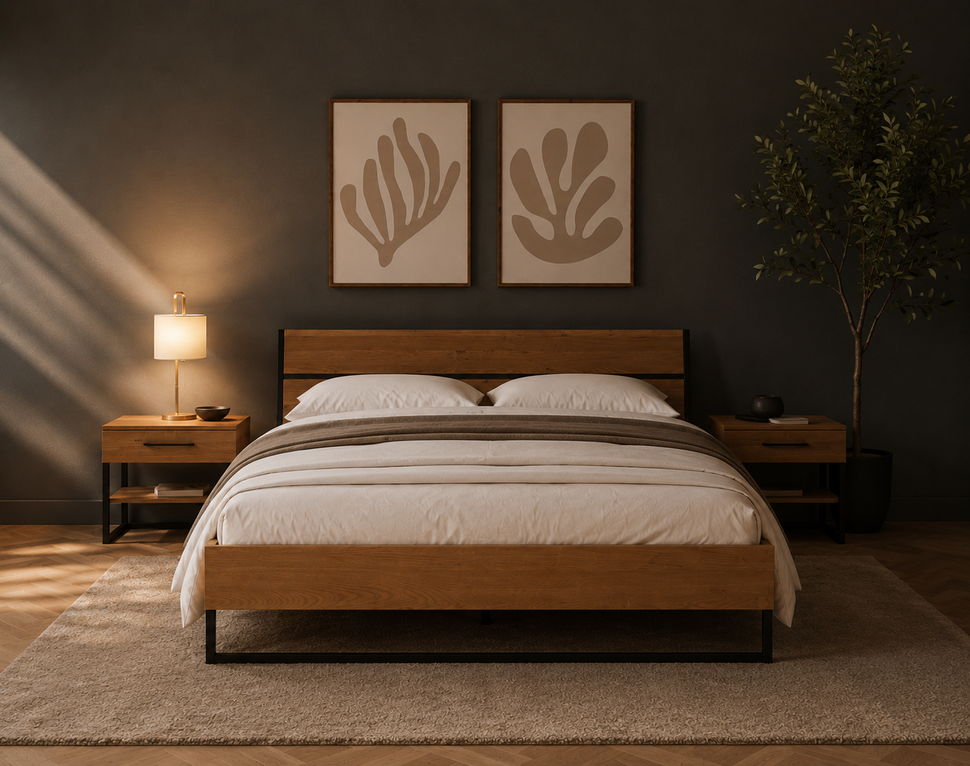 Oak Modern Bed - Modern
